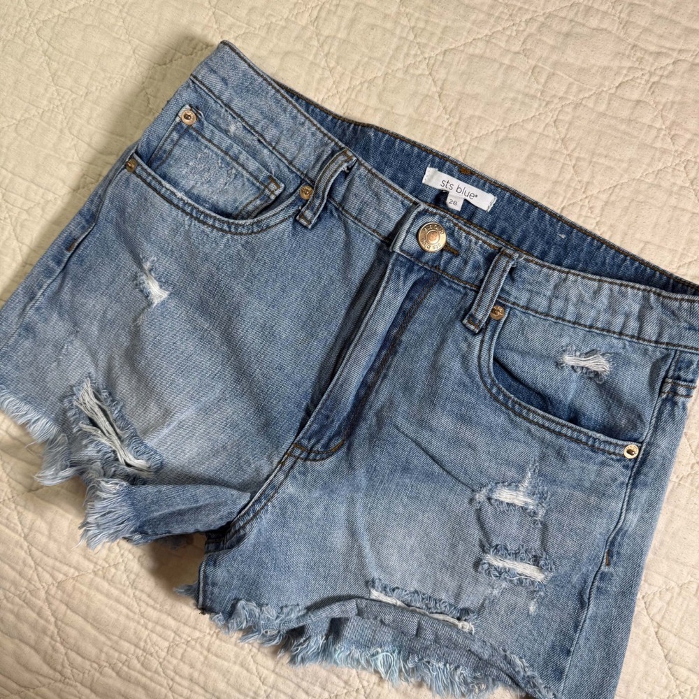 High Rise Distressed Denim Shorts Light Wash‎ STS Blue Layne Size 28